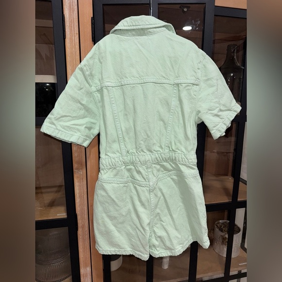 Zara Kids utility denim romper playsuit mint button up collar pockets girls - Picture 4 of 6